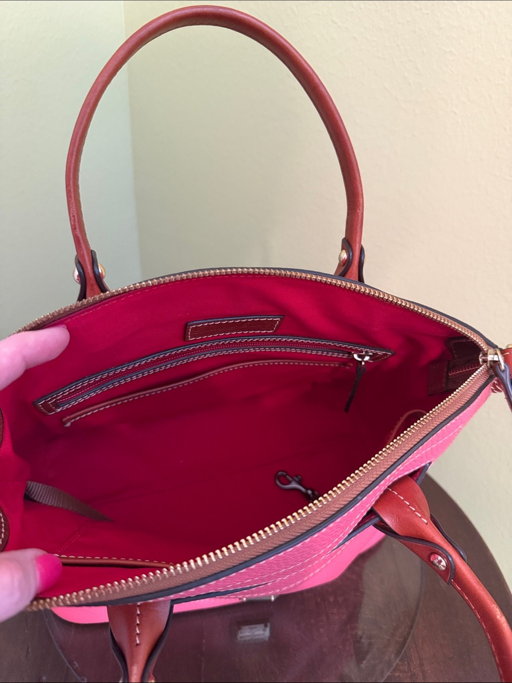 Dooney & Bourke Pink Pebbled Leather Satchel with Brown Trim - Picture 6 of 7